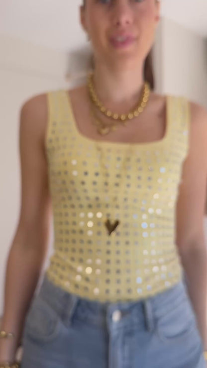 Body met spiegel studs - geel