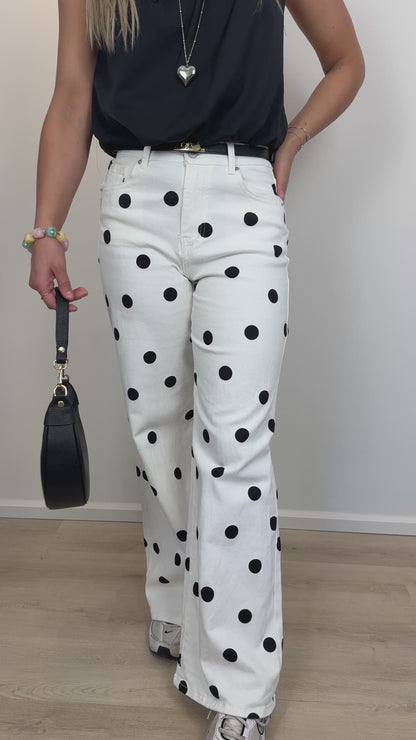 Mid waist - wide leg stretch jeans - polkadot