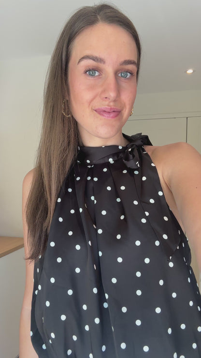 Strik polkadot satijnen top - wit