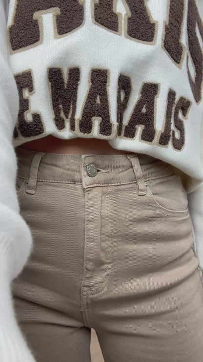 High waist - wide leg stretch jeans - beige