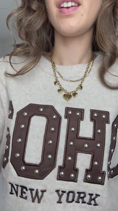 Soho trui met studs - beige