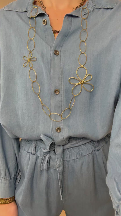 Losvallende broek met elastiek - denim