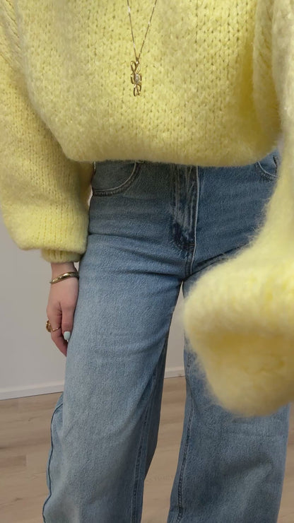 Mid waist - balloon stretch jeans met omslag - denim