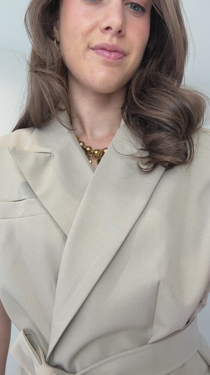 Boxy gilet met riem - beige