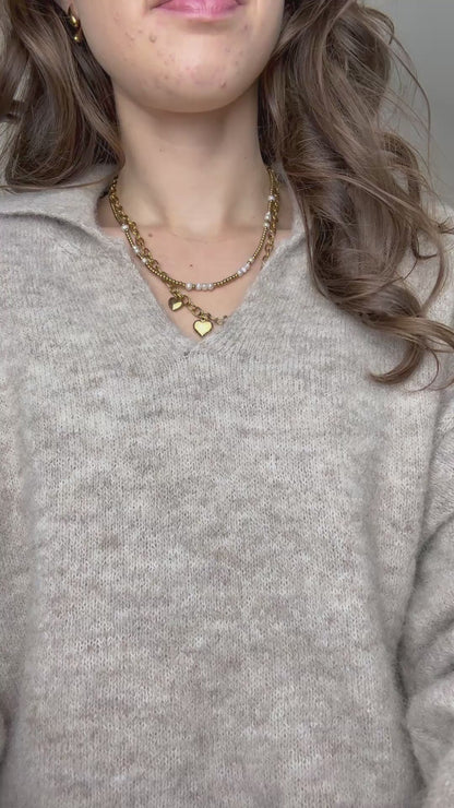 Gebreide trui met v-hals - beige