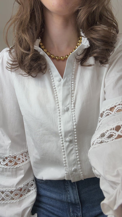 Blouse met broderie detail - wit