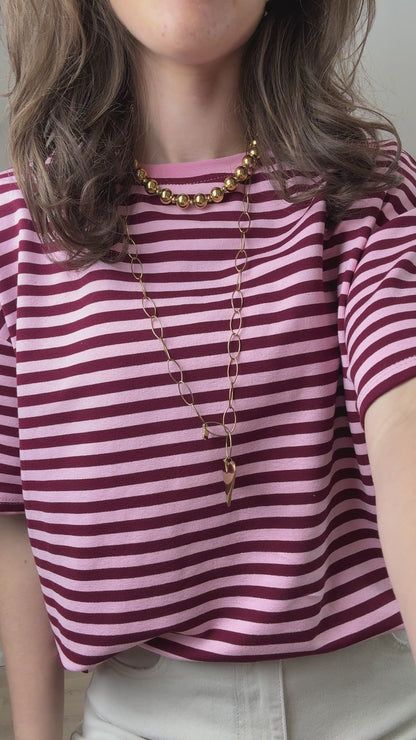 Gestreept shirt - roze/bordeaux