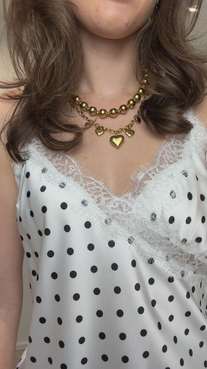 Polkadot top - wit zwart